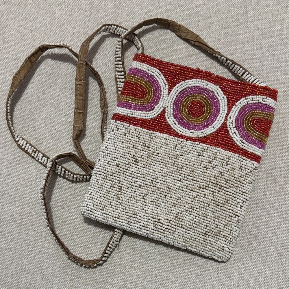Beaded Mini Crossbody Bag-Seed Beads-Red/Pink/White-ZipTop-GUC